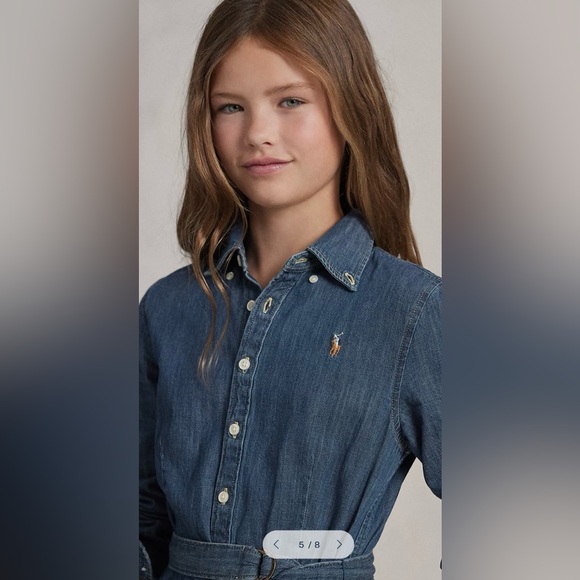 Belted Cotton Denim Shirtdress RALPH LAUREN for girls - Picture 8 of 10